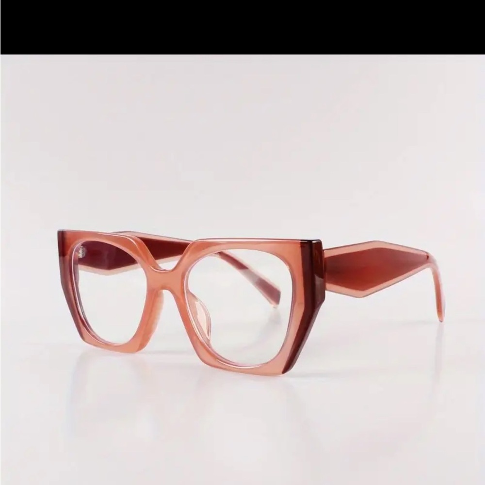 NWOT-Square Cat Eye Clear Lens Glasses Y2K Color Block  / Color Tea